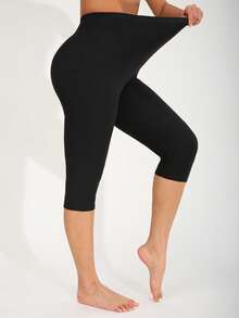 Women's Casual Elastic Spandex Sports Leggings, Solid Color Soft Comfortable Brushed Fabric Tights, Suitable For Fitness, Workout, Running, Home Exercise, Deep Squat, Yoga, Outdoor, Beach, Party, Walking, Cycling, Capri Length