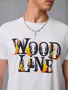 Hombres Camiseta Con Estampado Con Diseño De Letras y Llamas,Camisetas Informales De Manga Corta De Moda De Verano - Blanco - Ver 5