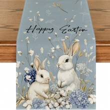 1 件复活节兔子桌旗，兔子绣球花复活节快乐桌垫，季节性春季厨房餐桌装饰，适用于家庭派对装饰 - 藍色 - 查看 1