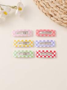 6pcs Stylish Minimalist Colorful Checkerboard Hair Clips, Suitable For Girl To Wear Casually And For Holidays