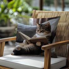 MEMNUN 1个 17.7*17.7英寸(45*45厘米)/19.69*19.69英寸(50*50厘米)/15.75*15.75英寸(40*40厘米) [单面印花] 猫咪读书故事印花涤纶枕套，家居装饰靠垫套，适用于床、沙发、汽车，适合日常使用或高端简约自用，客厅、卧室，[不含枕芯] - 彩色 - 查看 7