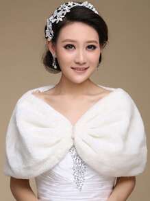 1 件女式白色蓬松仿珍珠串珠露肩毛衣，新娘婚纱、旗袍保暖披肩，秋冬保暖毛绒披肩 - 彩色 - 查看 2