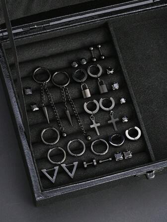 6 件/12 件/50 件朋克复古耳钉男士，不锈钢锆石，适合生日、度假、派对、日常佩戴（无盒）