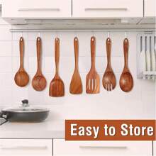 9pcs Kitchen Cookware Set, High-Quality Wooden Cooking Utensil Set Including Spatula, Spoon, Pot, Pan, Salad Tong - 9-piece Set - View 4