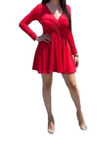 Vestido Con Cruce Manga Larga - Rojo - Ver 2