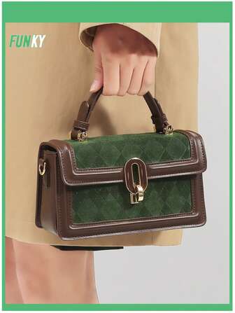 TOUTOU Geantă de mână și geantă de tote mică, cu model Argyle, geantă de umăr și geantă de școală, retro ușoară, casual, elegantă, inspirată de designer, geantă de mână și geantă pătrată din țesătură cu model Argyle, geantă de umăr cu model vintage minimalistă de crocodil și geantă de școală.