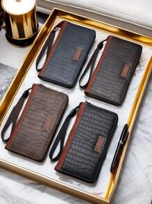 1 件时尚新款鳄鱼纹拉链钱包，适合年轻男士，实用多卡槽设计，适合作为圣诞节、新年、父亲、男朋友、毕业典礼或休闲夏季户外的生日礼物、旅行配件