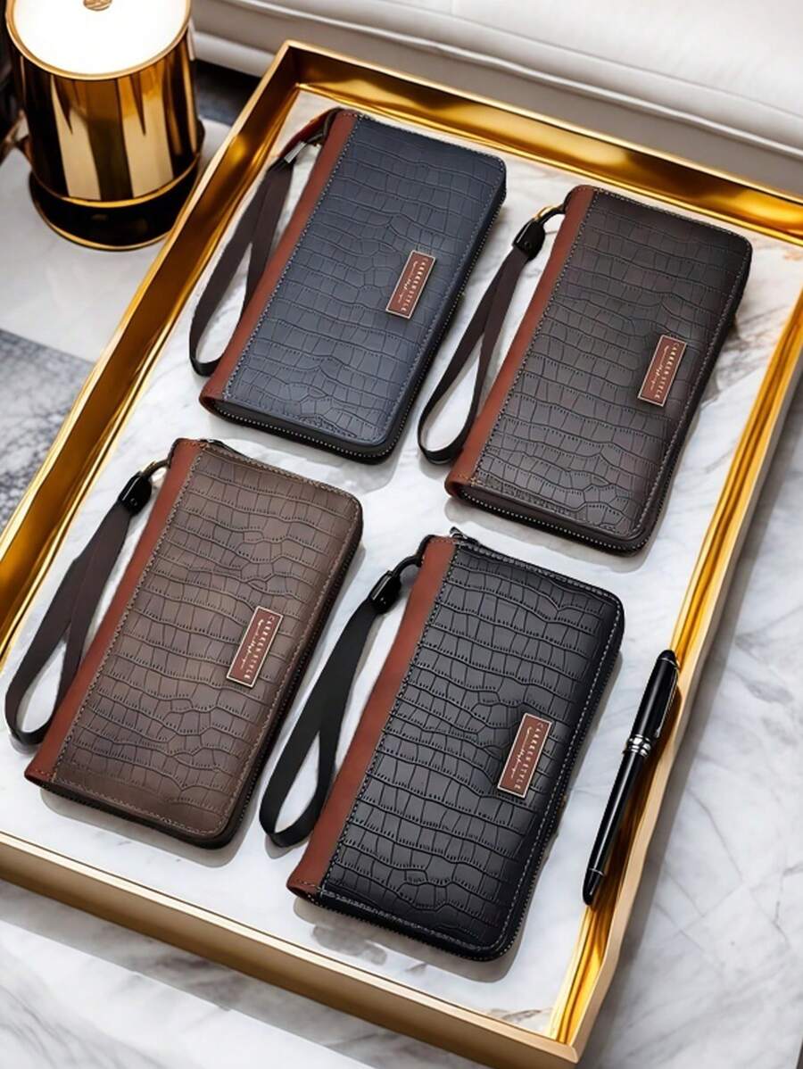 1 件时尚新款鳄鱼纹拉链钱包，适合年轻男士，实用多卡槽设计，适合作为圣诞节、新年、父亲、男朋友、毕业典礼或休闲夏季户外的生日礼物、旅行配件
