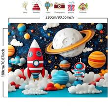 1 Piece Vibrant Space Adventure Background With Astronauts And Rockets - Wall Decor For Photo Booths, Birthdays, Anniversaries, Holiday Parties - Easy To Hang, Perfect For Indoor And Outdoor Use, Space Room Decor