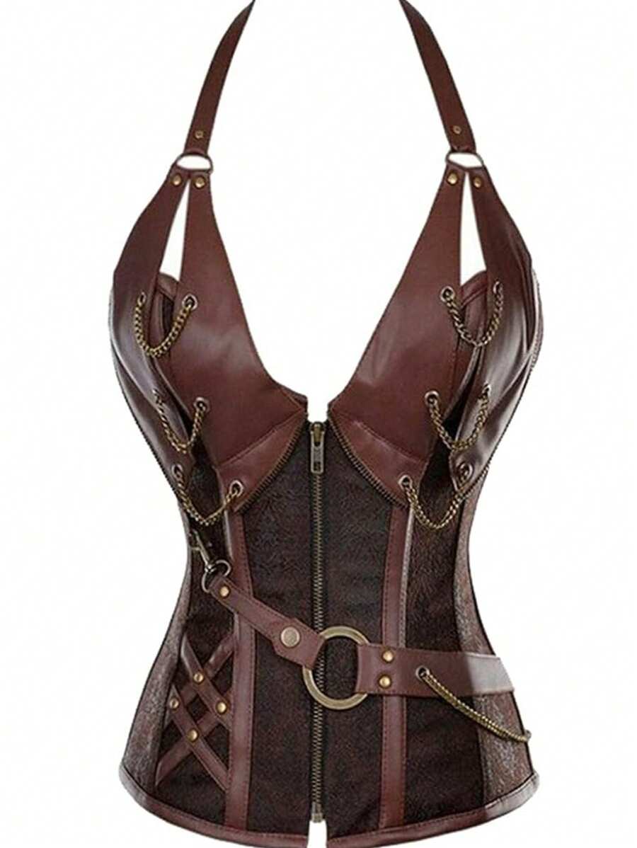 Alivila.Y Fashion Womens Steel Boned Retro Goth Steampunk Corset - màu nâu - Xem 1