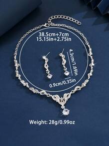 3pcs Women's Heart & Flower Rhinestone Embellished Wedding Jewelry Set