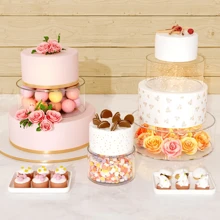 1 Set Transparent Acrylic Cake Stand, Fillable Cake Box Holder With Cover, Round/Square Cake Display Box, Suitable For Wedding And Birthday Party Centerpiece Decor - Clear - View 9