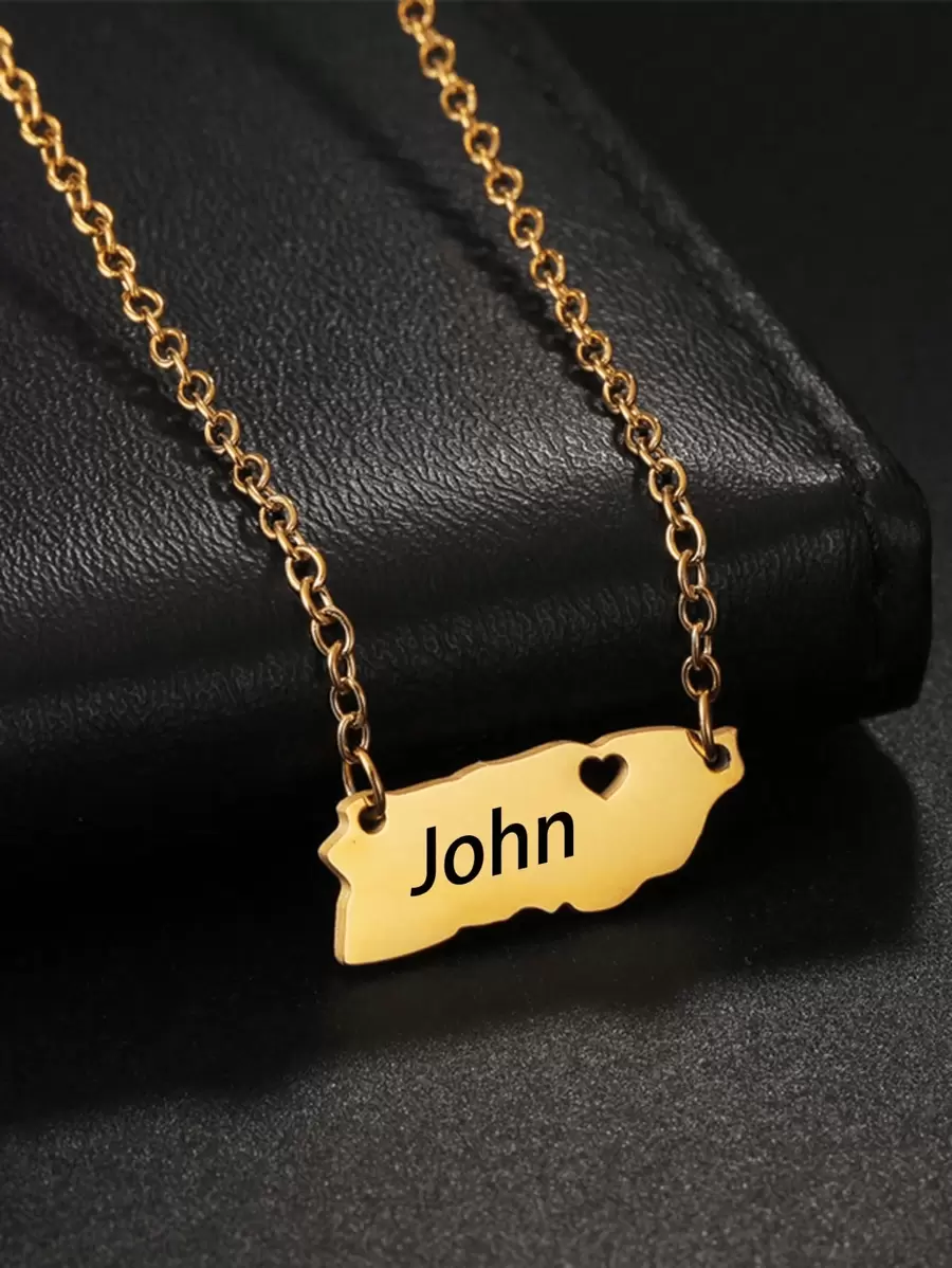 定制时尚名字项链，不锈钢几何标签吊坠，个性化项链适合女性、礼物、日常佩戴、优雅精致 - 金色 - 查看 1