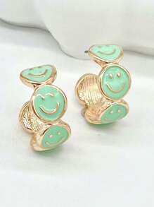 1 Pair Women Fashionable Personalized Cute Smiling Face Hoop Earrings - Mint Green - View 1