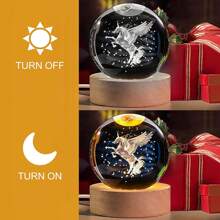 1pc Beautiful Crystal Ball Night Light, 3D Crystal Ball Night Light Warm Light Switch LED Space Decoration, Crystal Ball Sphere Decorative Light With LED Base, Galaxy Cluster'saturn Moon'solar System Milky Way, Rabbit Watching The Moon, Jellyfish, Starry Sky Walk, Four-Leaf Clover Or Unicorn Crystal Ball Desktop Lighting, Home, Bedroom Decorative Light, Bedroom Ornaments, Creative Valentine's Day, Gift, Gift For Boys And Girls