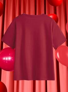 Customize A "I Love" Themed Women's T-Shirt, Add Your Text And Picture (Badge Graphic/Couple Photo/Family Photo/Selfie/Pet), Design Your Own Personalized Printed T-Shirt As A Gift For Girlfriends, Couple Dating Shirts, Etc, Can Be Used For Anniversaries, Valentine's Day,Mother's Day, Birthdays, Holidays, Etc. Comfortable And Casual,Customized Couple Shirt,Women's Tops,Customized Graphic Tops,Women's Short Sleeve T Shirt,Tops - Burgundy - View 2