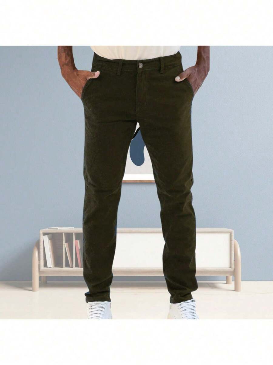 Men's Old Money Slim Fit Twill Sport Knife Pocket Pants With Premium Elastane Elegant Tailored Social Casual Trousers - 綠色 - 查看 1