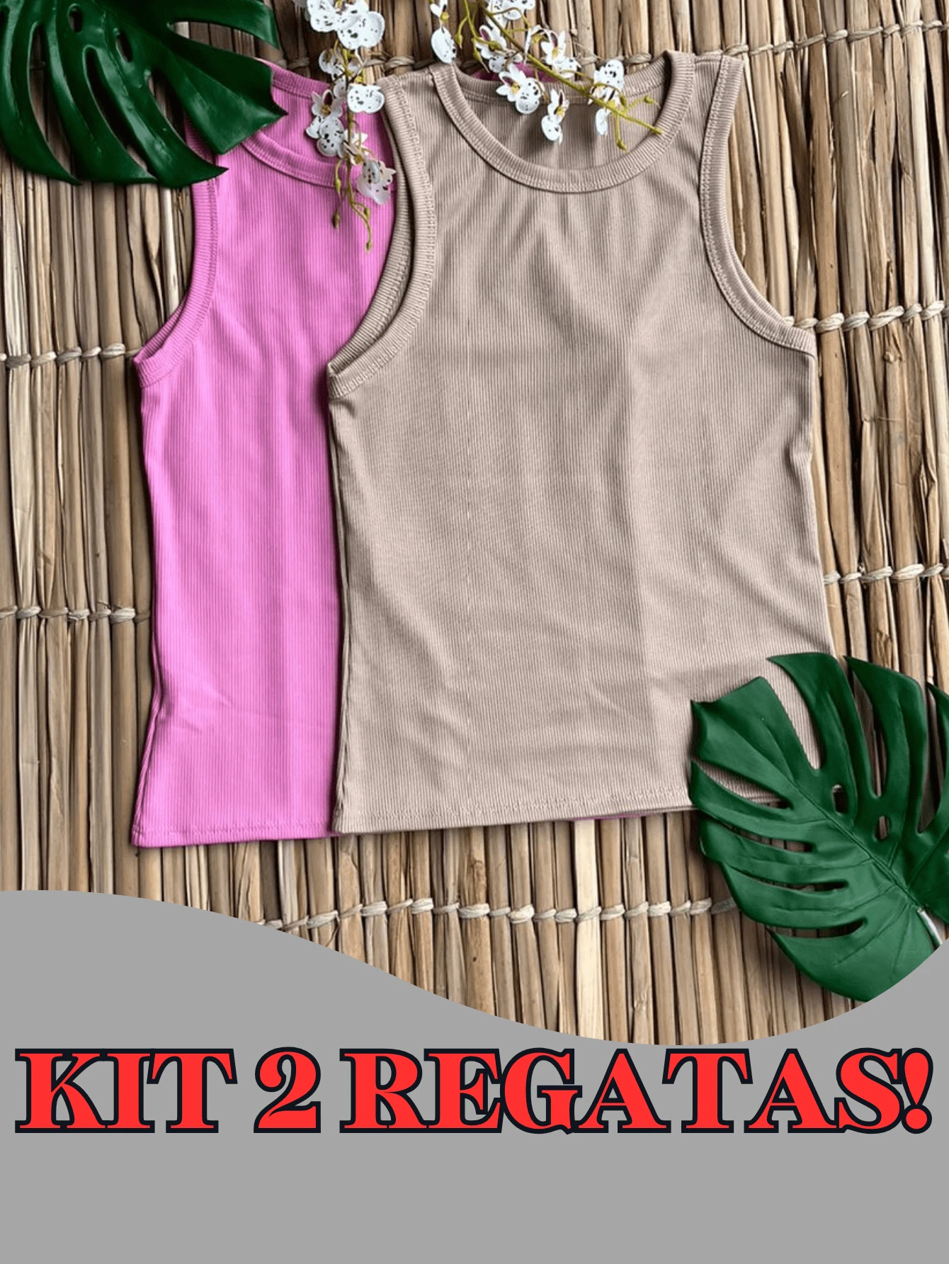 Kit 2 Women's Plain Ribbed Tank Top Basic T-Shirt Casual Sleeveless Blouse - 粉紅色/米色 - 查看 1