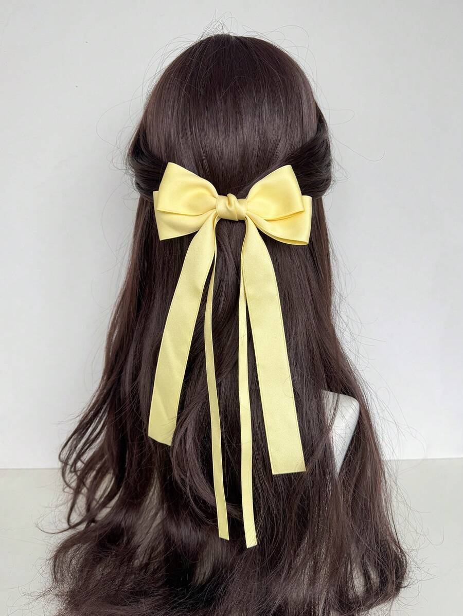 1 件女士时尚休闲优雅精致纯色优雅蝴蝶结丝带发夹，合金鳄鱼夹，适合日常佩戴、搭配服装、外出旅行、拍照、任何场合，是送给好朋友的绝佳礼物 - 黃色 - 查看 1