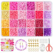 2400pcs Pink Series Clay Beads Necklace Set, 24 Multi-Color Flat Round Beads, Colorful Friendship Bracelets Beads With Beading Tools, For DIY Handmade Jewelry Making Bracelets, Necklaces, Anklets, Birthday Party Gift, Holiday Christmas Thanksgiving Gift - Multicolor Polymer Clay - View 1