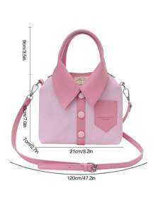 1 件包，异形包，PU 面料，长肩带单肩包挎包，火辣女孩风格，服装包独特时尚女士手提包，简约衬衫设计，小方形斜挎包 - 粉色 - 查看 3