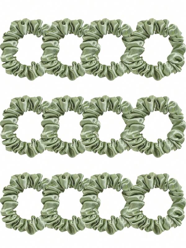 12pcs Satin Solid Color Sage Green Hair ScrunchiesHair Tiesscrunchy Hair Ties