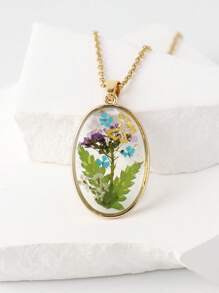 Vintage Dried Flower Sweater Chain, Resin Jewelry, Eternal Flower Light Luxury Pendant, Real Flower Dried Flower Necklace