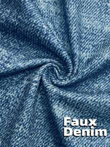 Plus Size Women Slim Fit Denim Effect Simple & Fashionable Elastic Fabric Casual Shorts