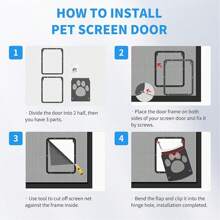 Cat Door For Screen Door, Flap Opening 8 X 10 Inches, Cat Door For Window Screen, Magnetic Self-Closing Small Pet Door For Sliding Door, Lockable, Black