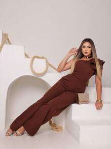 Mule Jumpsuit With Limp Pants, Details On The Sleeve - 鏽棕色 - 查看 4