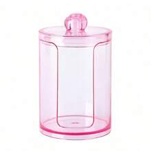 Qtip 支架分配器带盖 - 10 盎司浴室收纳盒，用于化妆棒球浴盐梳妆台罐台面收纳罐，透明粉色，适用于假日海滩、浴室收纳、卧室收纳，大容量 - 粉色 - 查看 10
