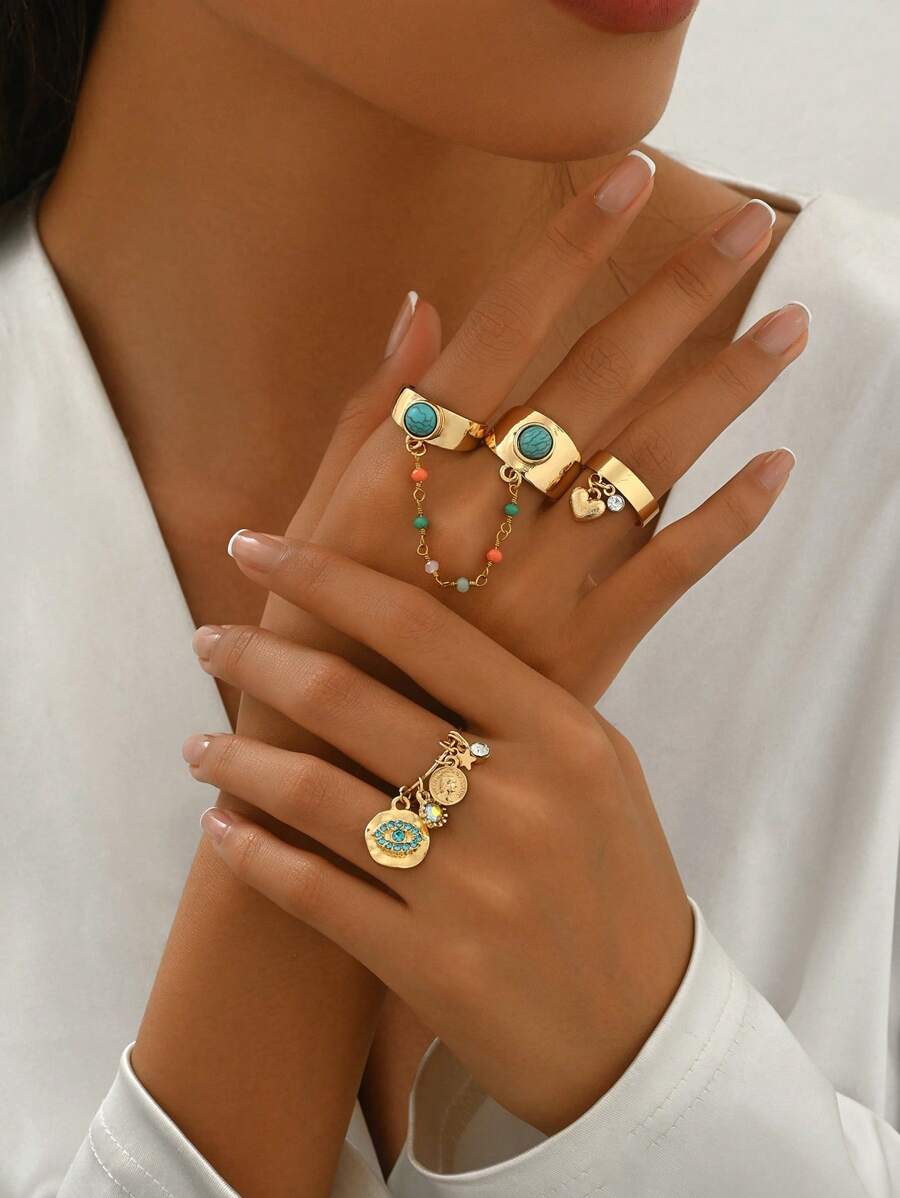 3 件套几何复古波西米亚风格女士戒指