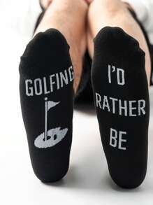 1 Pair Unisex Floral Pattern Design Socks, Men Women Sports Socks With Bottom Letter Black Fashionable Mid-Calf Crew Socks