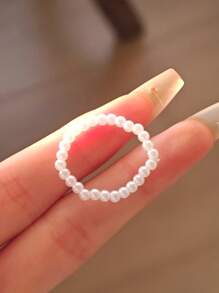 1 套优雅人造珍珠心形戒指，适合女性日常和节日佩戴 - 愛心 - 查看 3