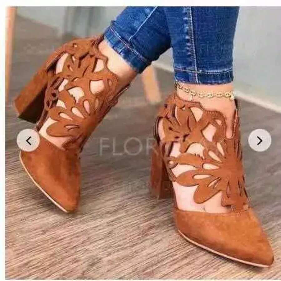 Low-Top Sandals For Women Summer New Frosted Hollow Pointed Sandals For Women Soft Leather Thick Heel Women Boots Roman Women Sandals