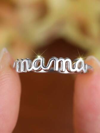 1 件简约时尚 925 纯银“妈妈”字母圆环戒指，母亲节礼物，节日礼物