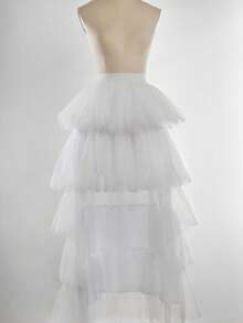Women's High Low Tutu Skirts Sweet Elastic Waist Tulle Layered Ruffles Princess Petticoat Mesh Long Tiered Skirt For Prom Party Halloween - Multicolor - View 6