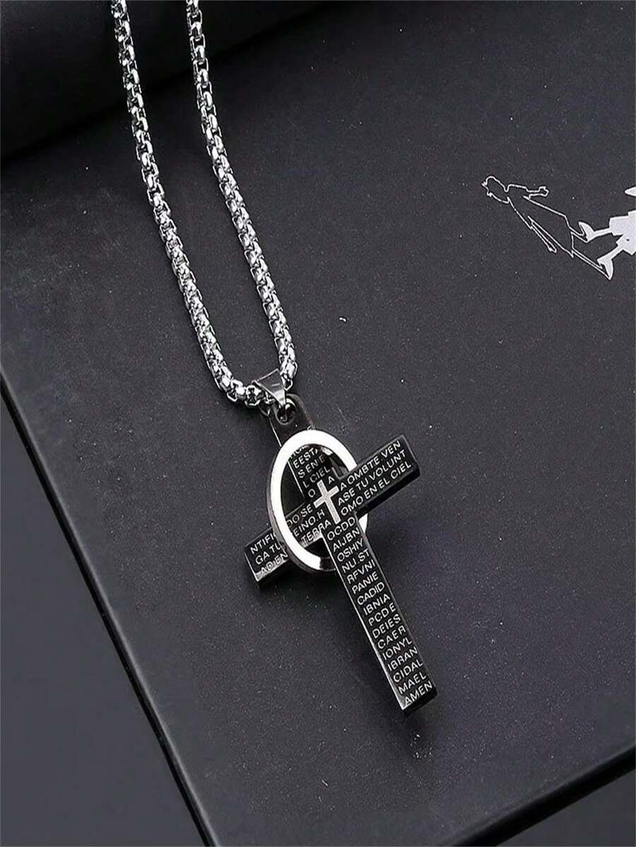 1pc Cross Pendant Necklace, Versatile Hip-Hop Necklace For Men,