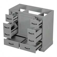 36" Bathroom Vanity Without Sink, Cabinet Base Only, Six Drawers, Multi-Functional Drawer Divider, Adjustable Shelf, Grey - 灰色 - 查看 1