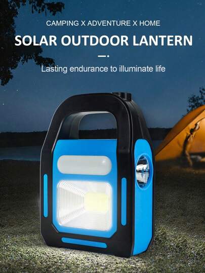 1pc High Efficiency Portable Lamp, 6000 Lumens, Dual Solar And USB Charging, Rechargeable Li-Ion Battery Powered, 3 Lighting Modes, Power Bank Function, Suitable For Outdoor Camping, Home Emergency, Solar Spotlight