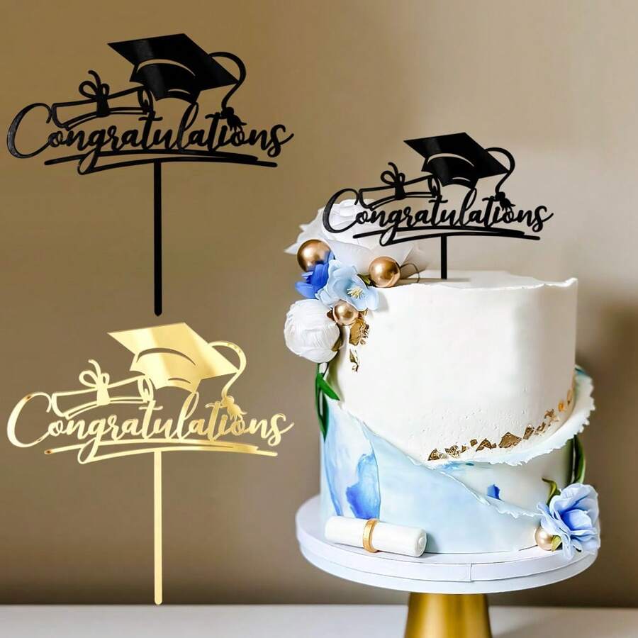 1件/3件/5件/6件祝贺蛋糕装饰亚克力毕业生日蛋糕装饰学士帽祝贺蛋糕装饰 - 彩色 - 查看 1