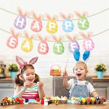 1set Easter Happy Cute Rabbit Carrot Decorative Banner , Festival Party Window Background Decorative Banner - Multicolor - View 4