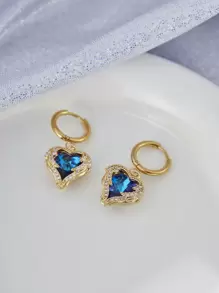 1 Pair Fashionable High-End Marine Blue Zirconia Heart Shaped Wings Pendant Earrings Ladies Niche Design Party Everyday Jewelry