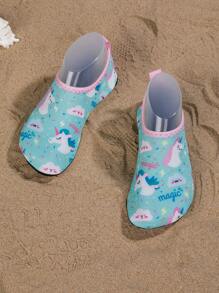 1 Pair Girls' Cartoon Print Comfortable Casual Lightweight Breathable Summer Beach Water Shoes - Green - View 2