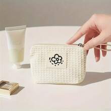 1pc Waffle Textured Compact Wallet, Mini Travel Makeup Pouch - Perfect For Coins, Lipstick, Feminine Pads, Portable Zipper Pouch,For Holiday Beach, Bathroom Collection, Bedroom Collection, Large Capacity - Multicolor - View 6