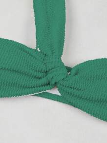 Women's Sexy One-Shoulder Three Pieces Ribbed Bikini Swimsuit For Summer Beach Vacation - Green - View 4