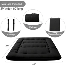 Japanese Floor Mattress, 4" Thicken Tatami Mat Sleeping Pad Foldable Roll Up Mattress Boys Girls Dormitory Mattress Pad Kids Floor Lounger Pillow Bed, Black, Twin Size