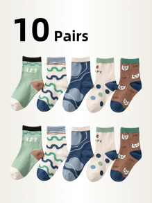 10 Pairs/5 Pairs Children Socks, Wavy Pattern Color Block Sports Socks For Boys, Moisture Wicking Mid-Calf Socks For Spring, Summer, Autumn, Sports, Girl Gifts, Boy Gifts, Mother Gifts, Father Gifts, Girls Summer Clothes, Boys Summer Clothes, Holiday Gifts - Multicolor - View 17