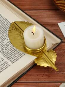 1 pieza, 2.7 "X 5.9" Soporte de vela con forma de pluma de hierro creativo, plato para velas de decoración de escritorio, decoración para el hogar adecuada para el hogar, hotel, mesa de comedor