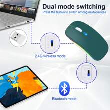 Draadloze muis LED Slim Dual Mode (Bluetooth 5.2 en 2.4G draadloos) Oplaadbare LED draadloze muis met 3 instelbare DPI Compatibel met iPad OS 13, laptops